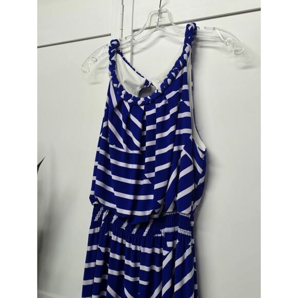 Chico’s Striped Halter Maxi Dress Stretchy Beachy Blue White Size 2 Large - Picture 2 of 8